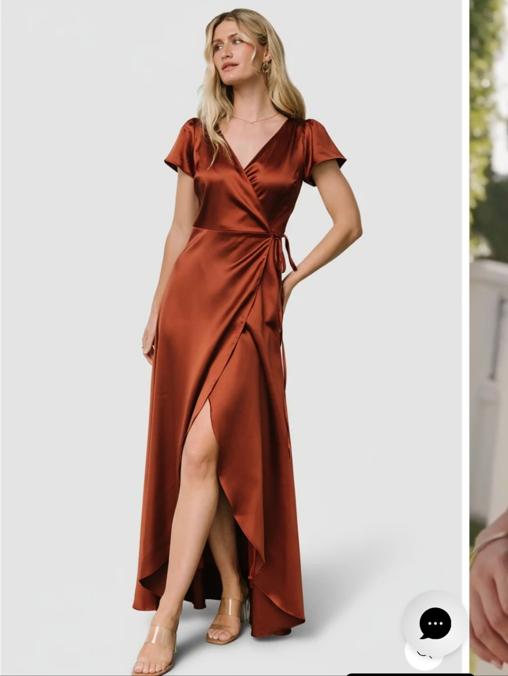 Baltic Born Rust-Orange Krystal Satin Wrap Gown